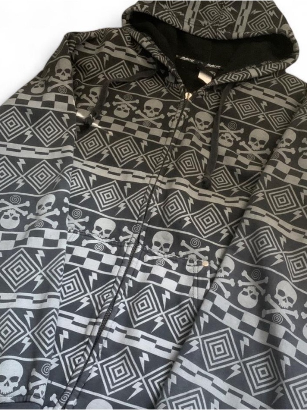 Vintage Y2K Hybrid Skull All Over Print Zip Up Hoodie